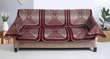 Nendle Velvet Fabric Sofa Cover Set of 5 Seater With 6 Pieces Arms Cover (Maroon, 12 Pieces)